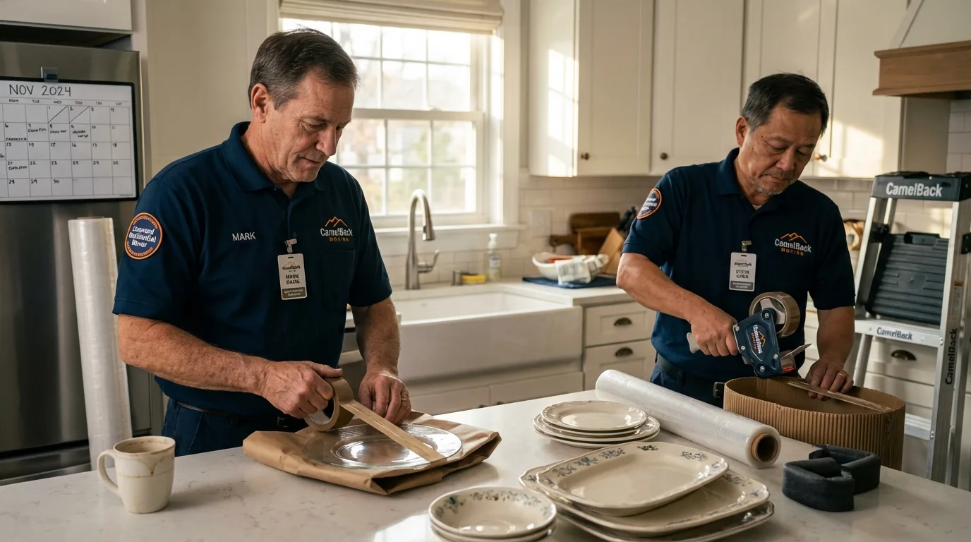 Professional crew packing kitchen dishware in Virden, IL